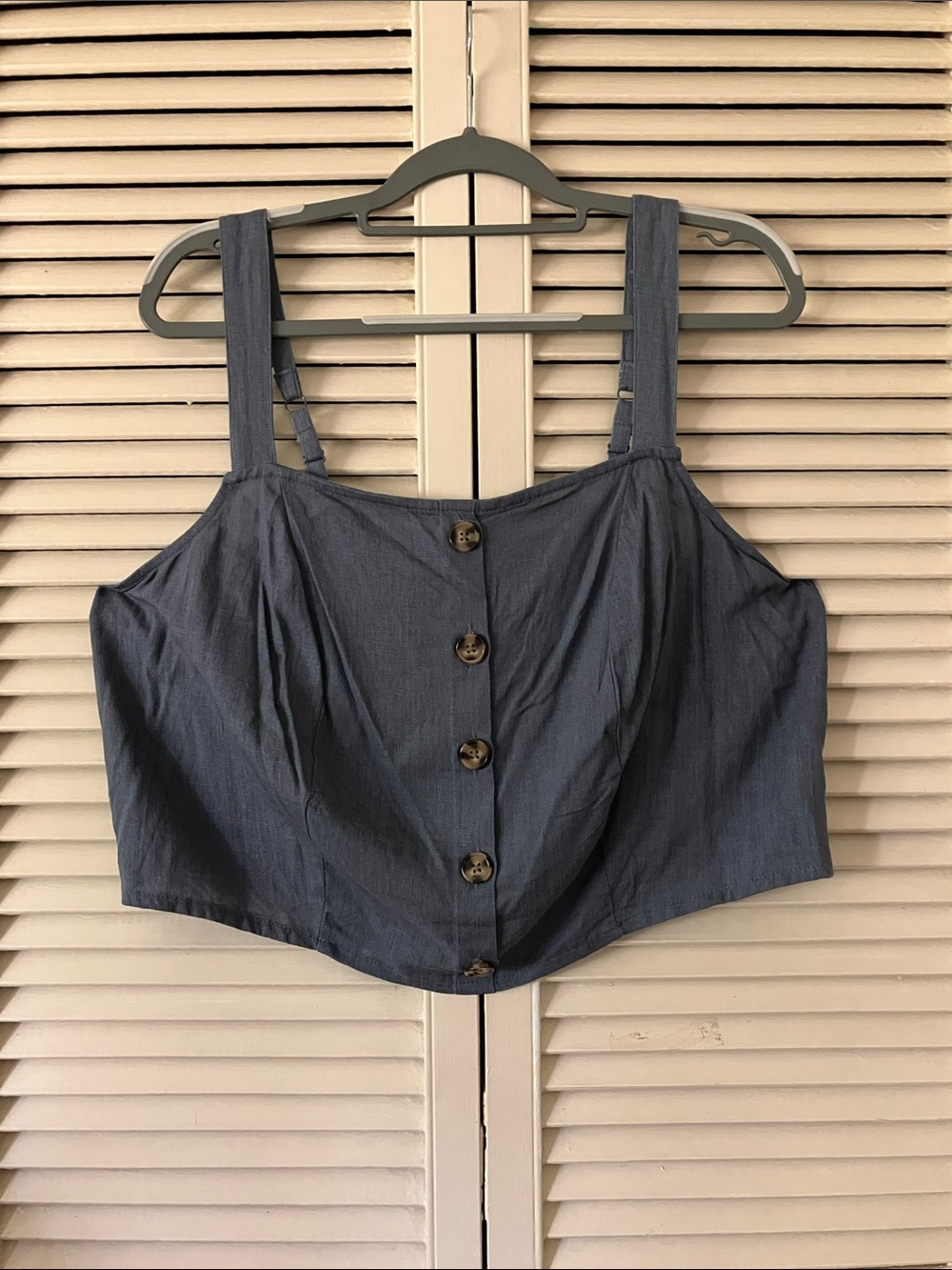 Torrid Size 1x (14-16) Slate Blue Linen Blend Button-Front Crop Tank Cami
